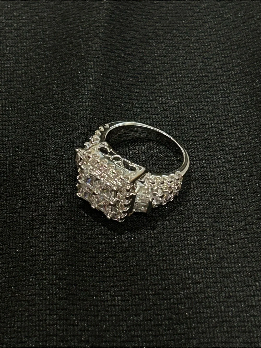 Classic Silver plated Square Halo moissanite Cocktail/engagement/gift Ring